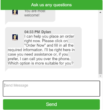 Screenshot of communication with support over live chat