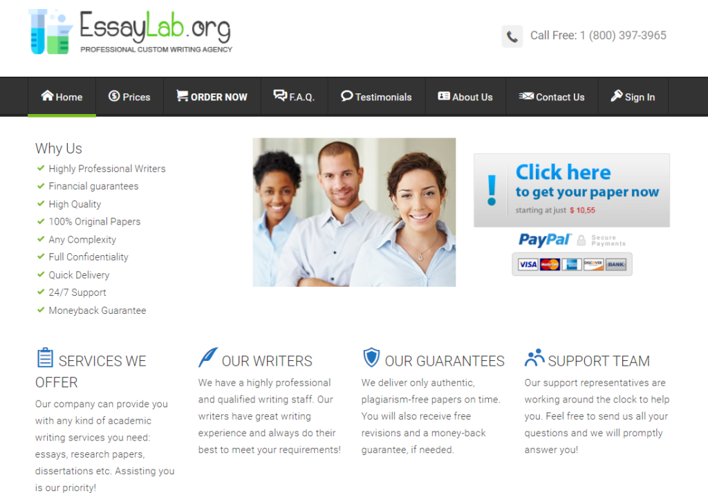 Screenshot of Essaylab.org Main Page