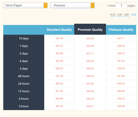 Prices for a Finance Term Paper