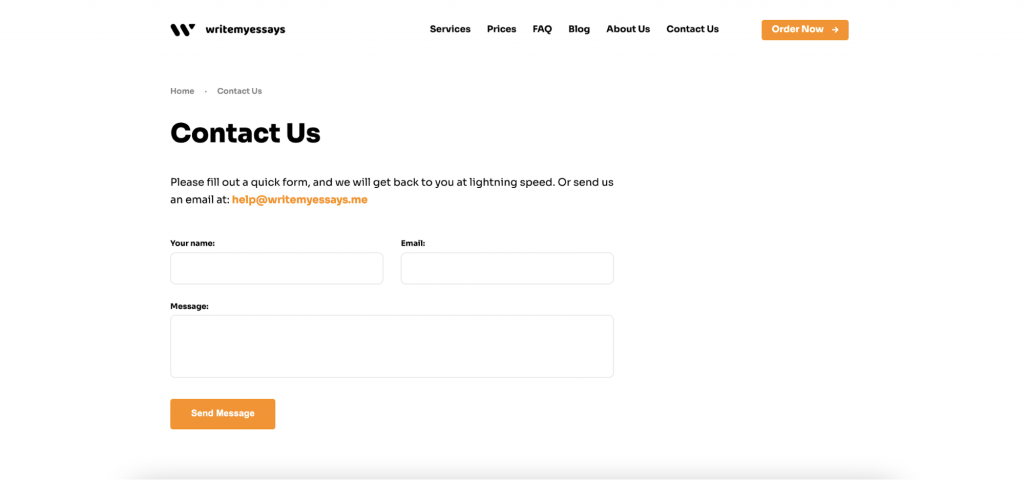 Contact form on Write My Essays

