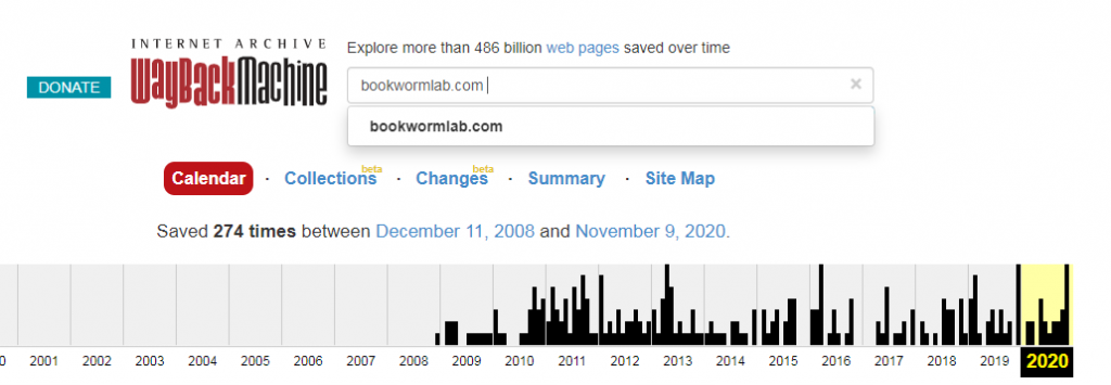 Bookwormlab statistics on webarchive.org
