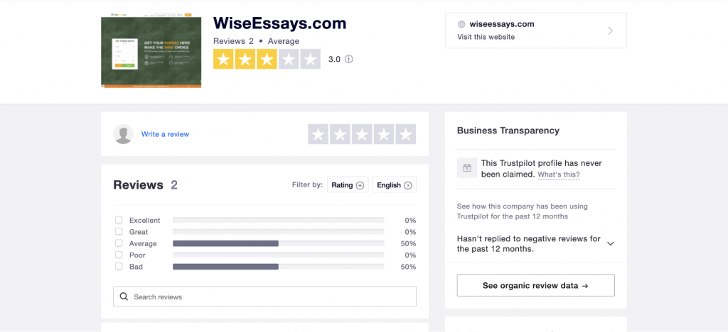 Site page on TrustPilot 
