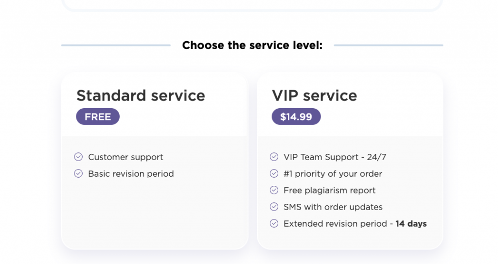 Service levels on Get Nursing Essay com
