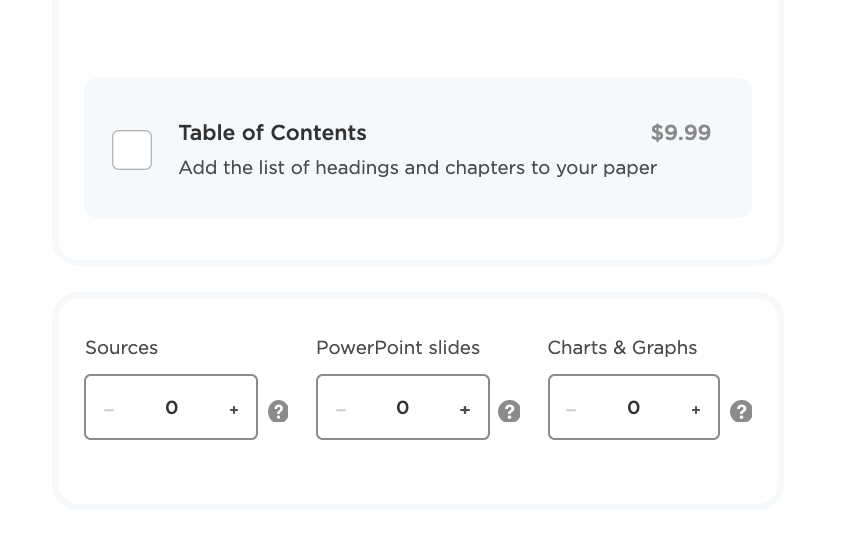 Specify the number of sources, PowerPoint slides and Charts