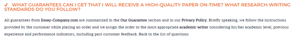 Unfortunately, the Our Guarantee section is empty
