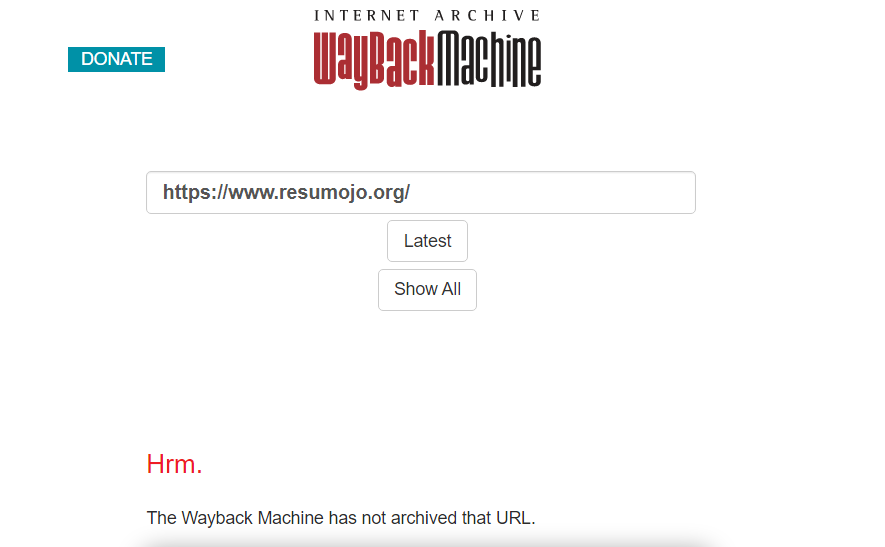 Resumojo statistics on webarchive.org