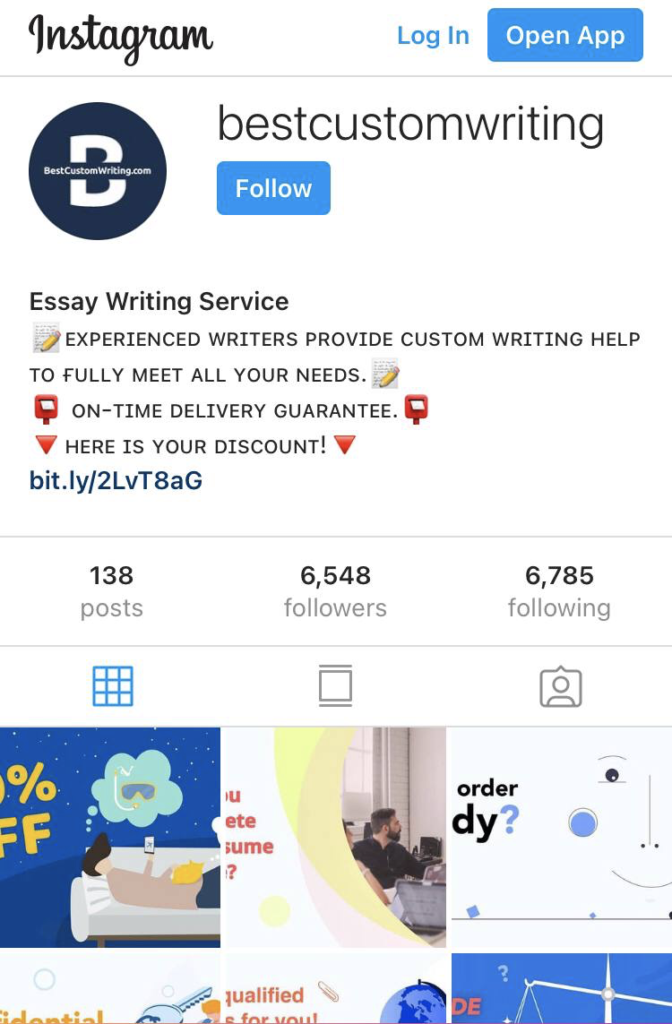 BestCustomWriting account on Instagram
