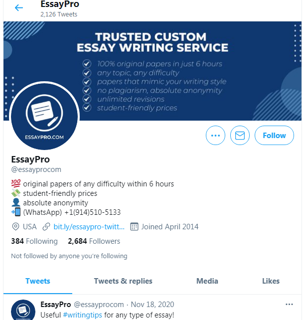 The company’s profile on Twitter