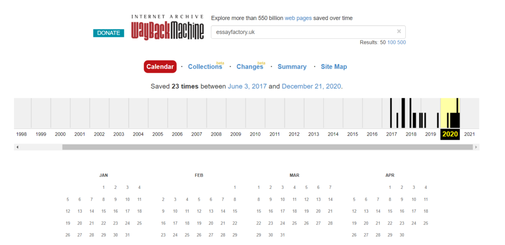 EssayFactory statistics on webarchive.org