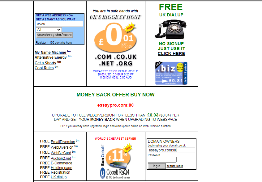 The website in 2003