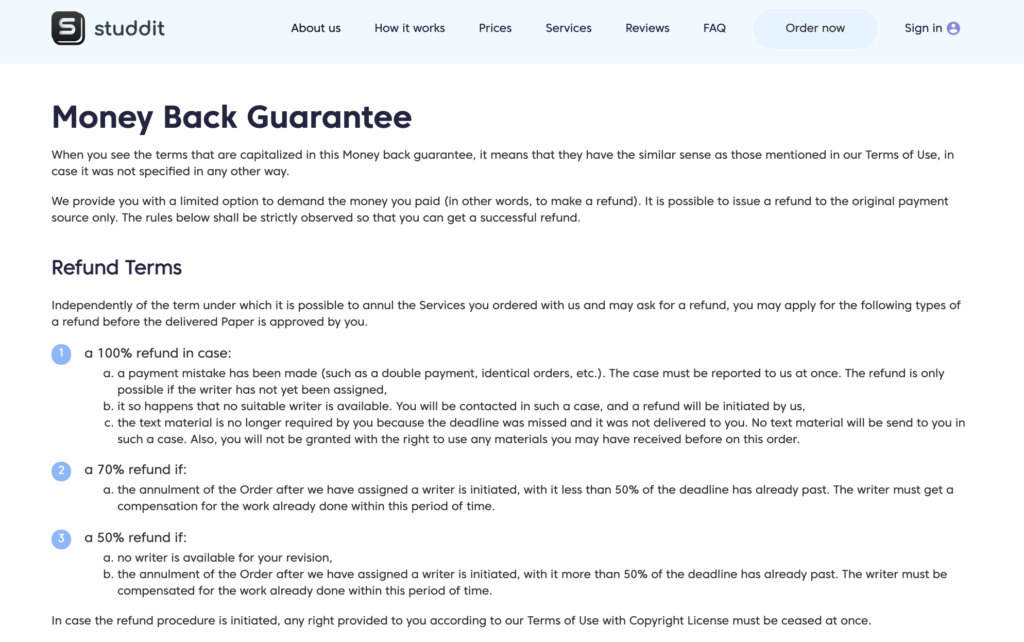 Money-Back Guarantee at studdit com