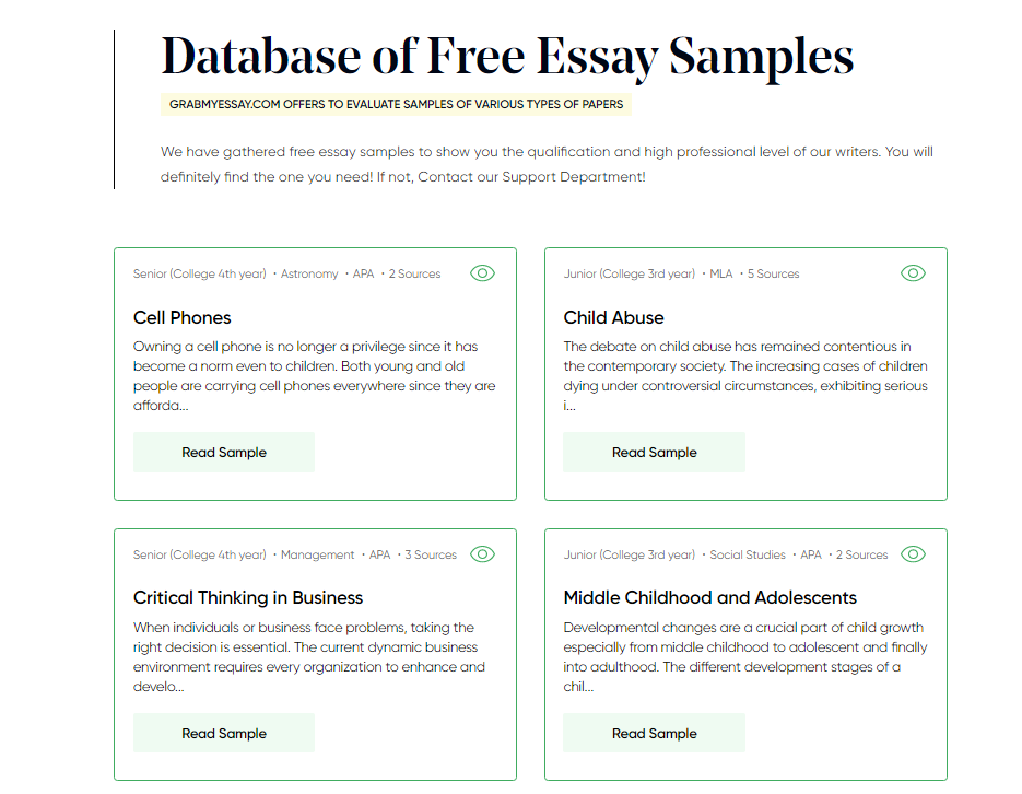 GrabMyEssay free essay samples