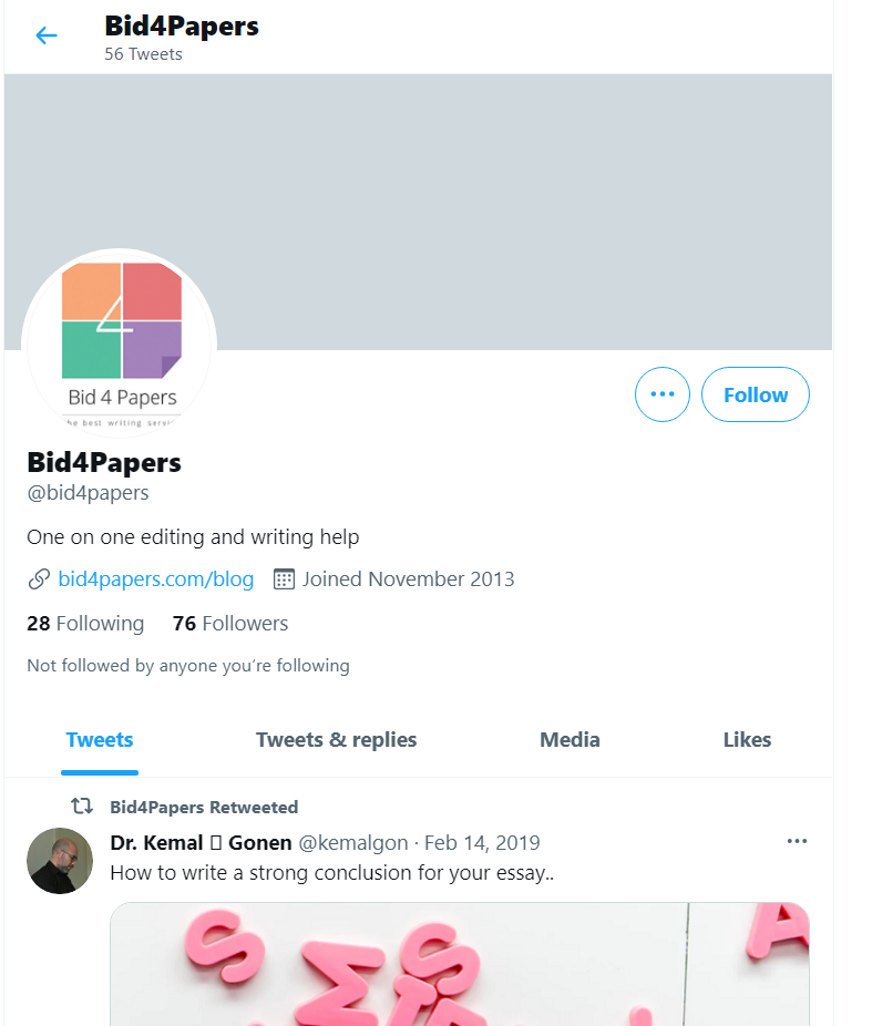 Bid4Papers account on Twitter