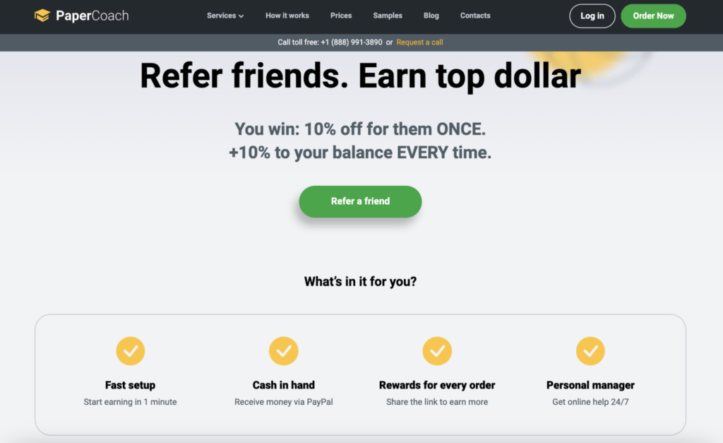 Referral program on PaperCoach co