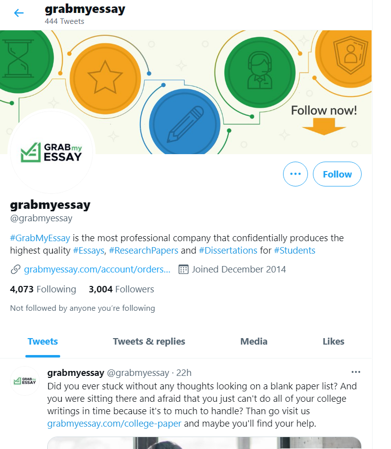 GrabMyEssay com on Twitter
